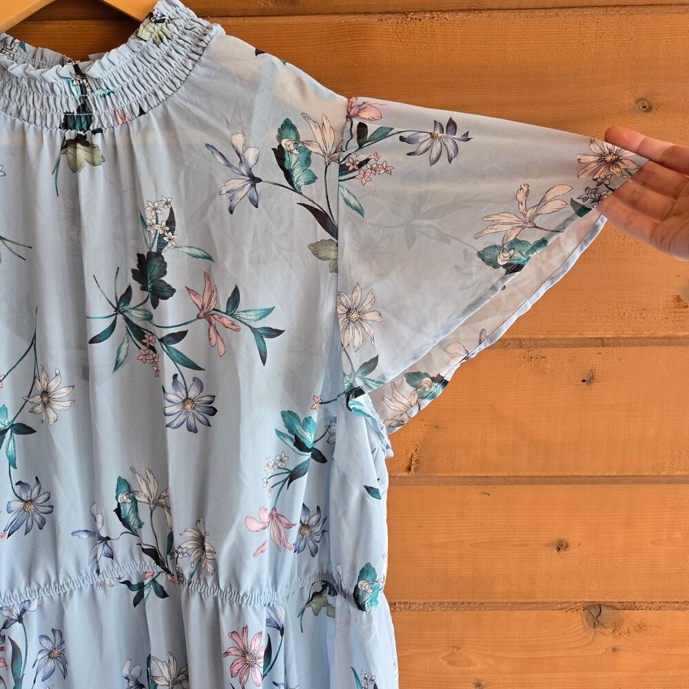 Torrid Chiffon Mini Dress Floral Blue NWT 3X Smocked Cottagecore Prairie Boho - Picture 4 of 5